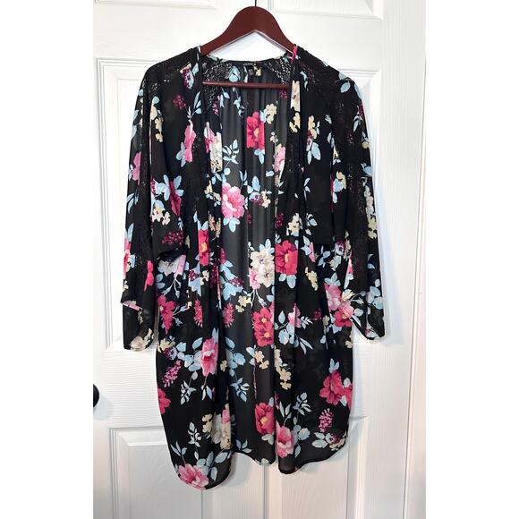 Torrid Plus Size Vintage Floral Shirttail Flowy Boho Kimono Cardigan 0/1 1x - Picture 1 of 5